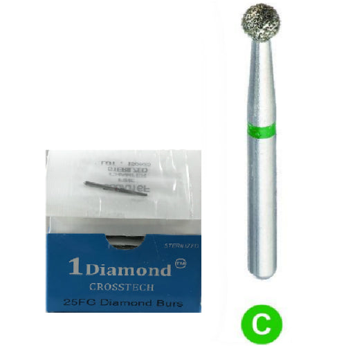 thumbnail image 2 of Crosstech High Speed Diamond Dental Bur – Round 801-014 Medium A2L (5-Pack) 2 of 5