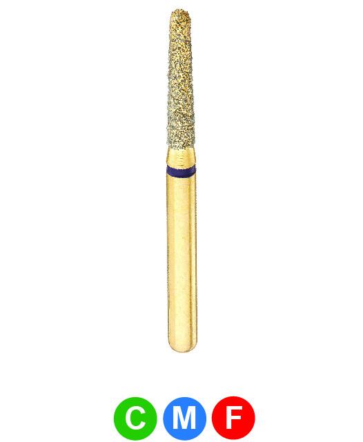 Premier G856/025M Gold Plated Diamond Round End Taper Dental Bur - Medium Grit, Pack Of 5