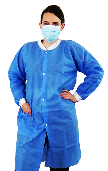 Lab Coat - Level II SMS - Size M with Knit cuffs, collar and 1 Pocket - PK10 - Temporary Price Reduction